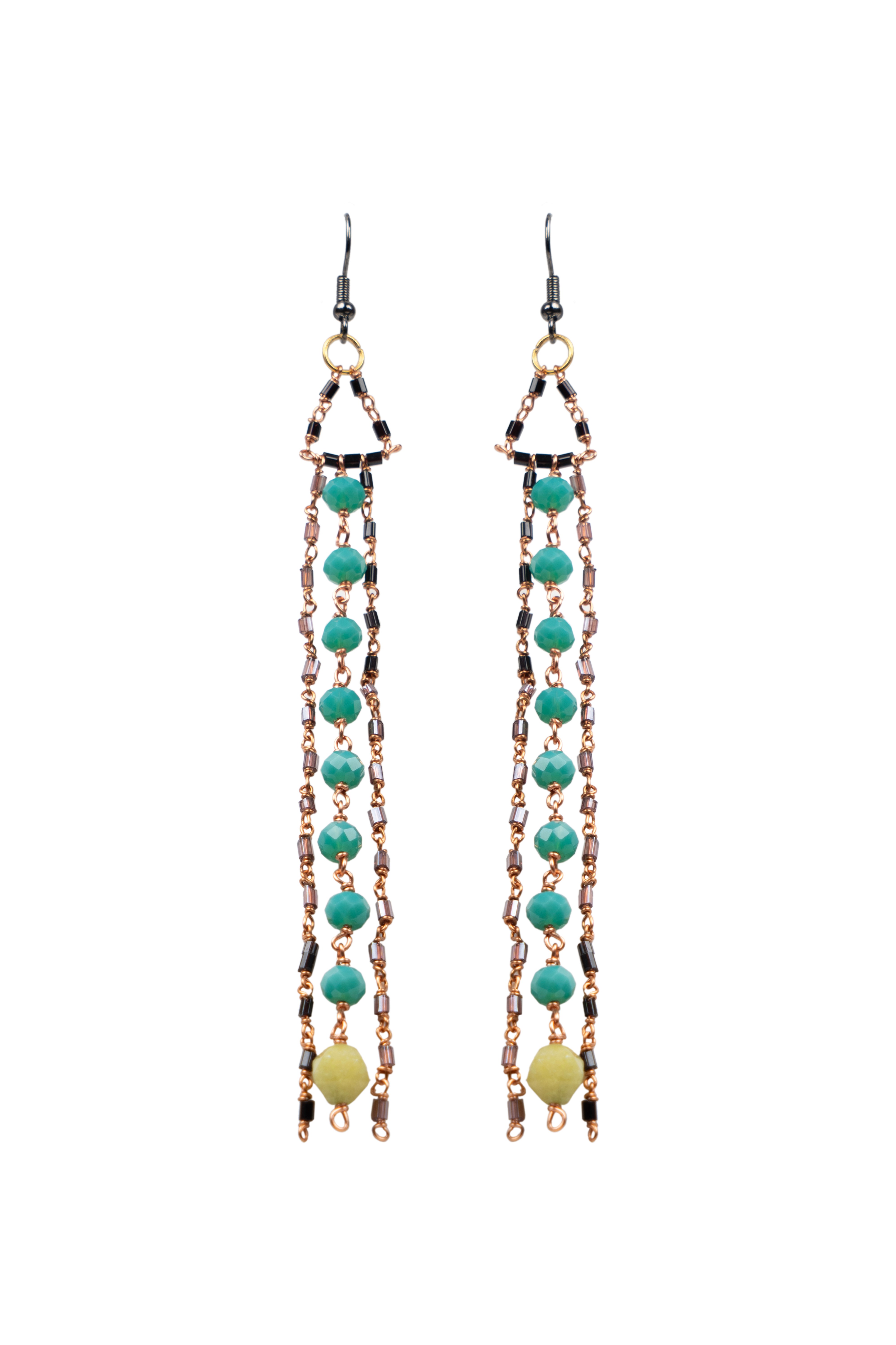 Blue Glass Beads Curtain Earrings