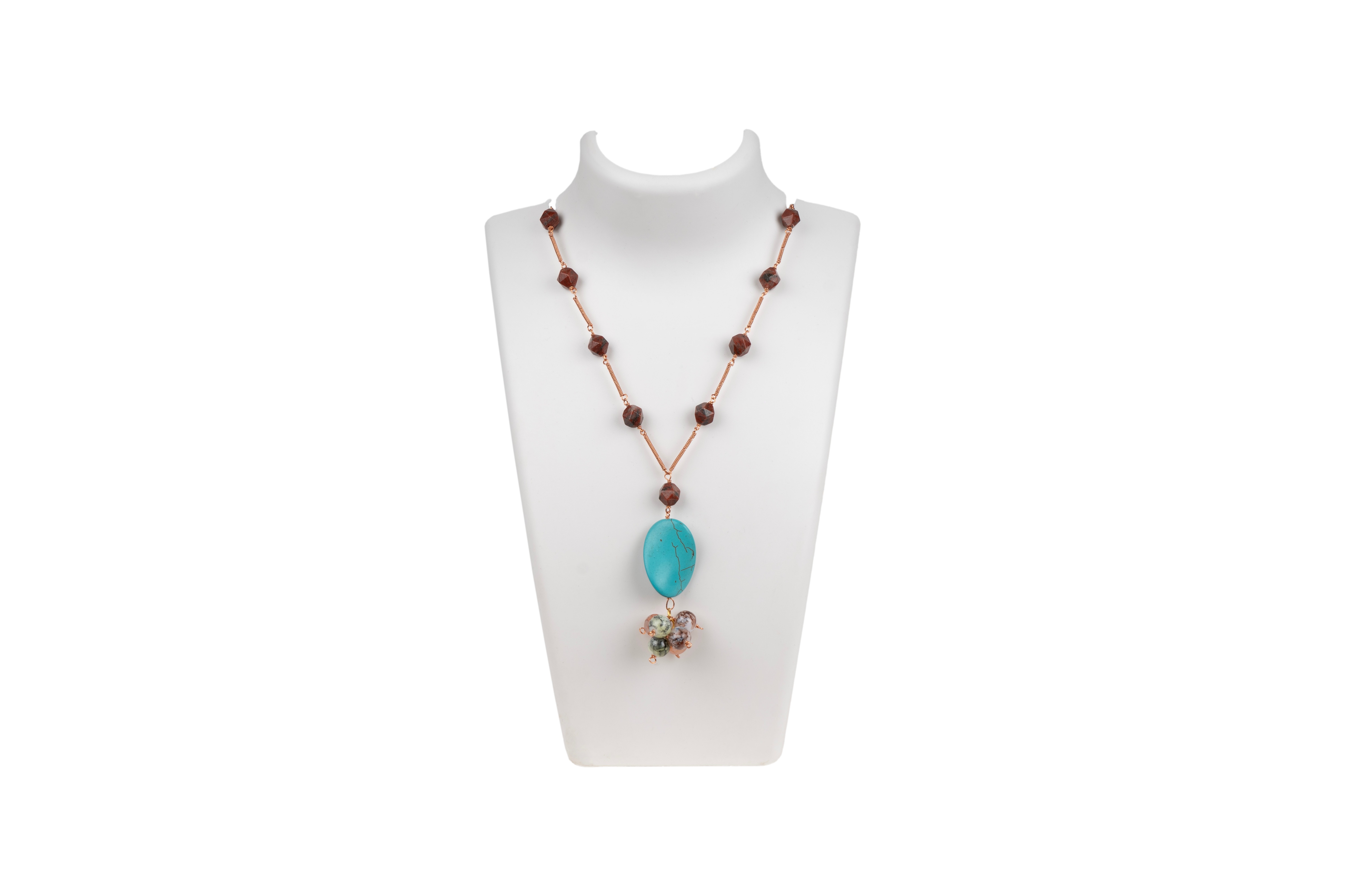 Red Jasper Necklace With Turquoise Pendant