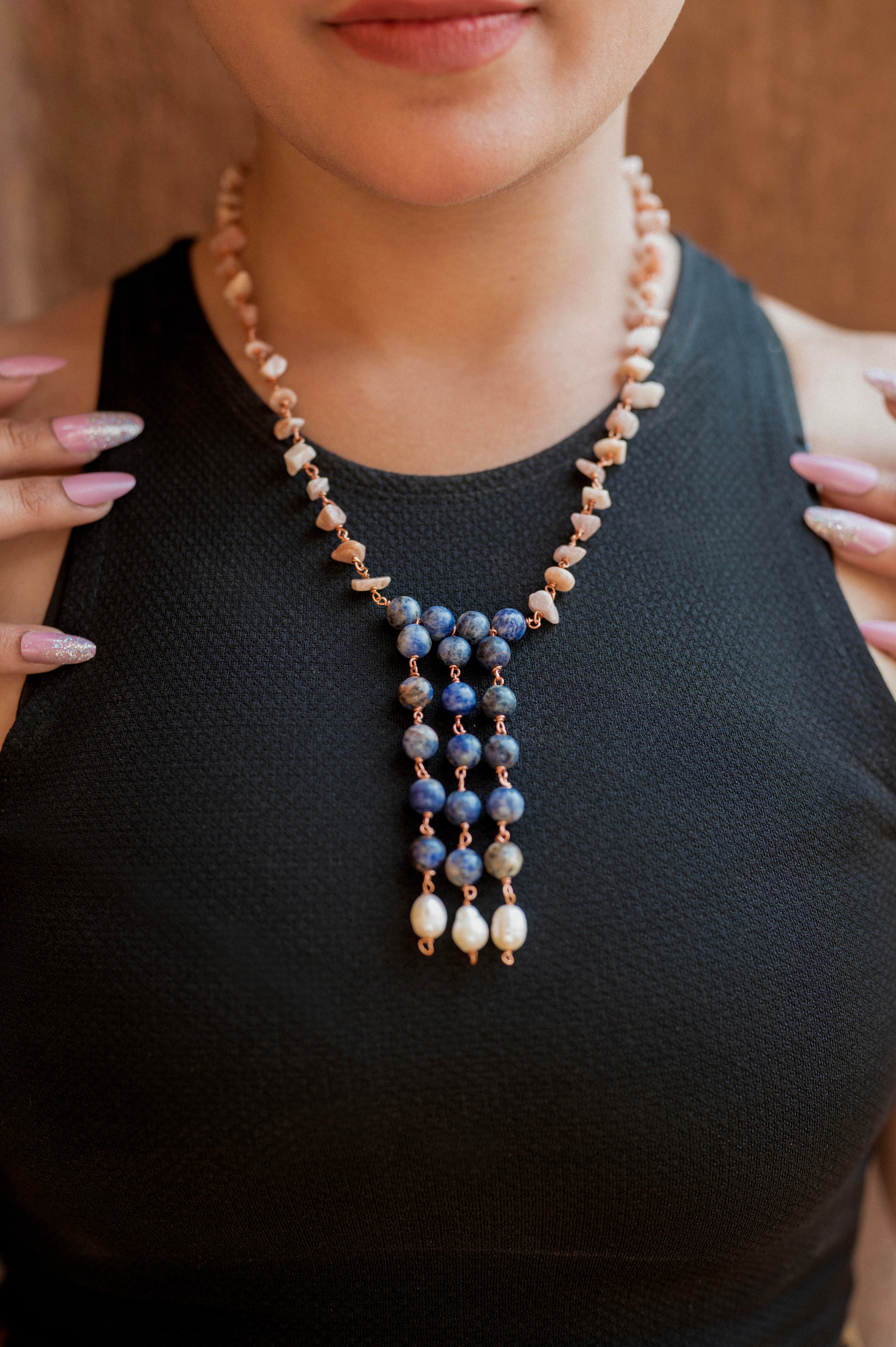 Sodalite Pearl Mixed Uncut Opal Necklace
