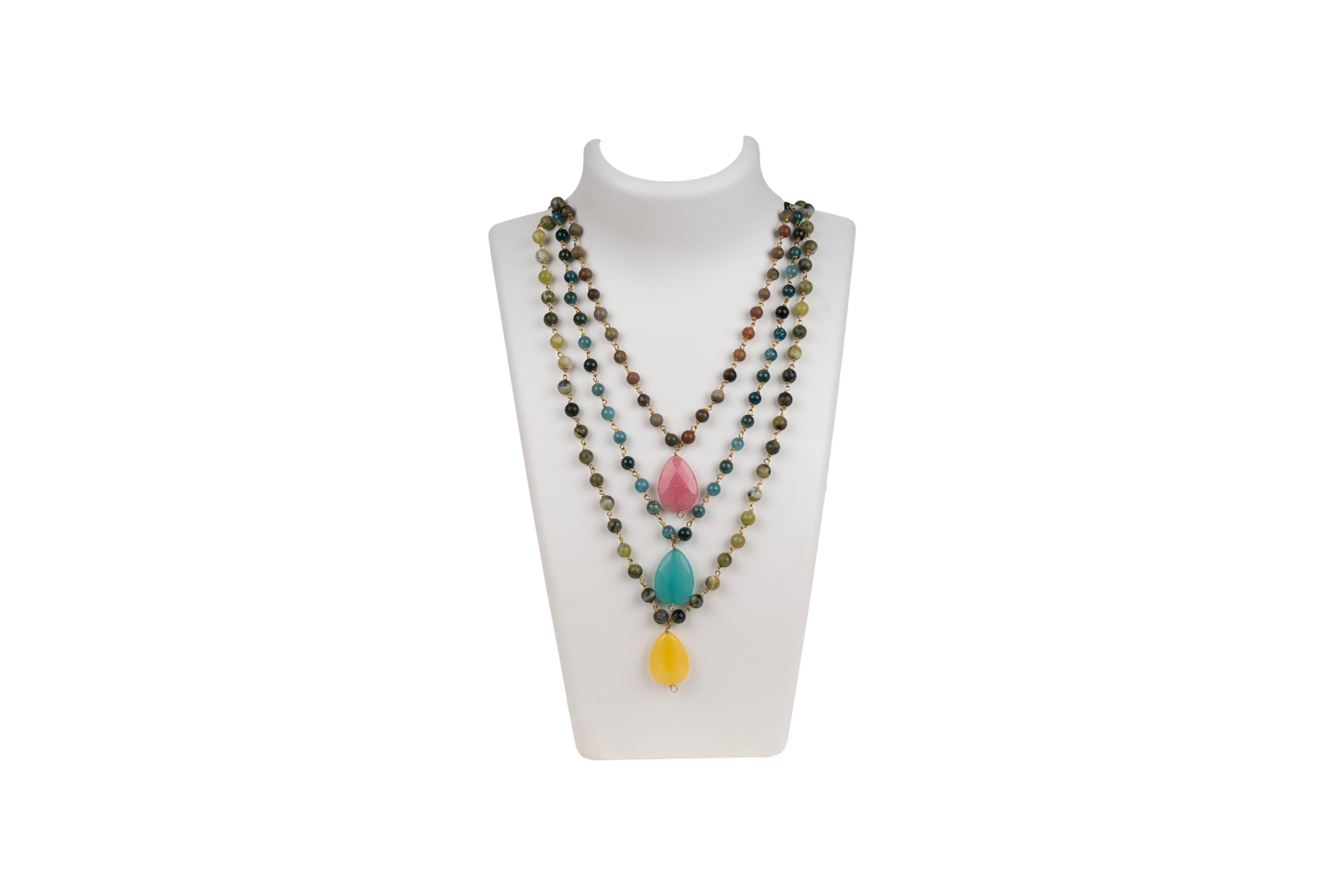 Blue Jade Coco Jasper Serpentine Three Layered Necklace
