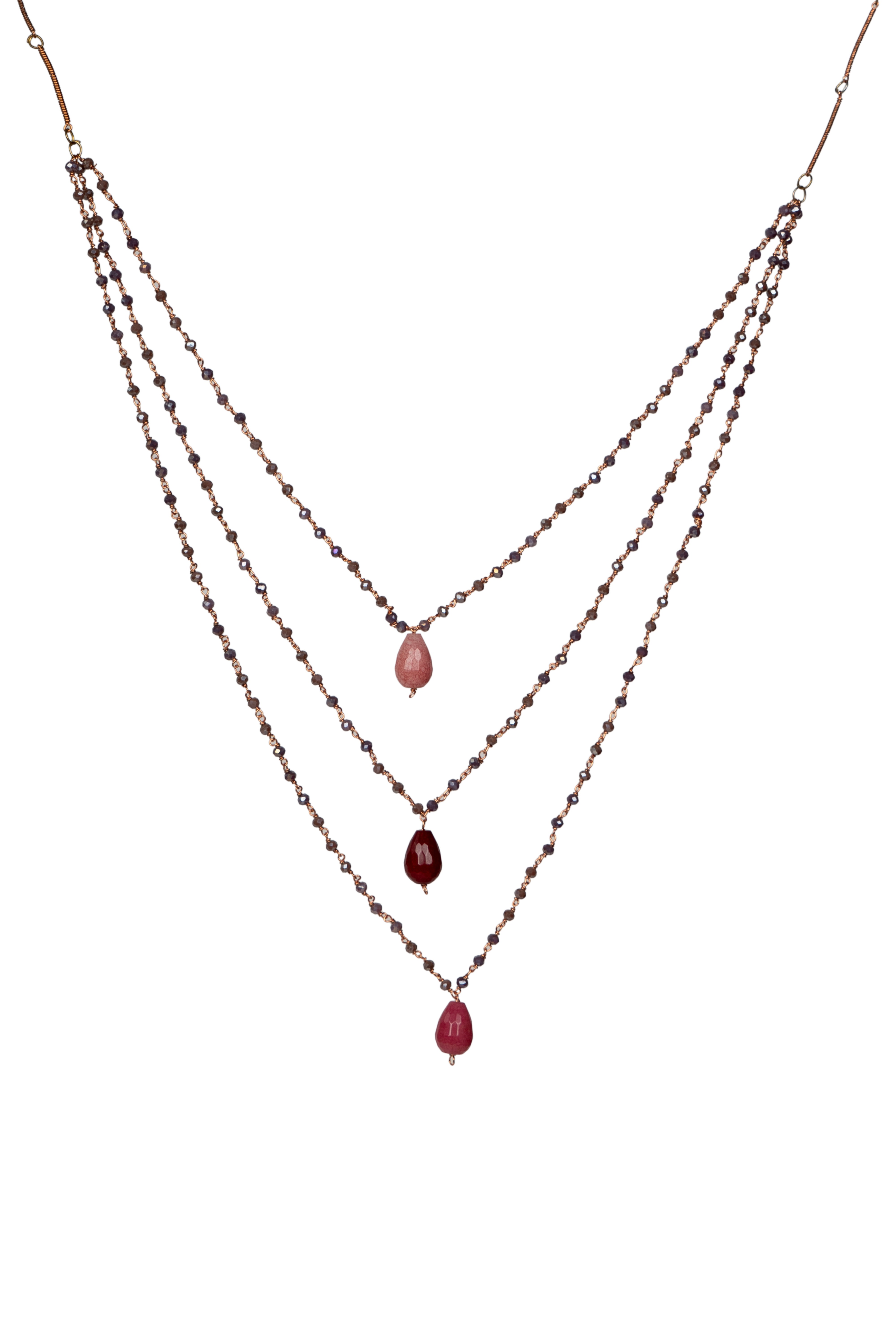 Violet Silver Mixed Crystal Beads Multi Layered Necklace with Teardrop Pendants