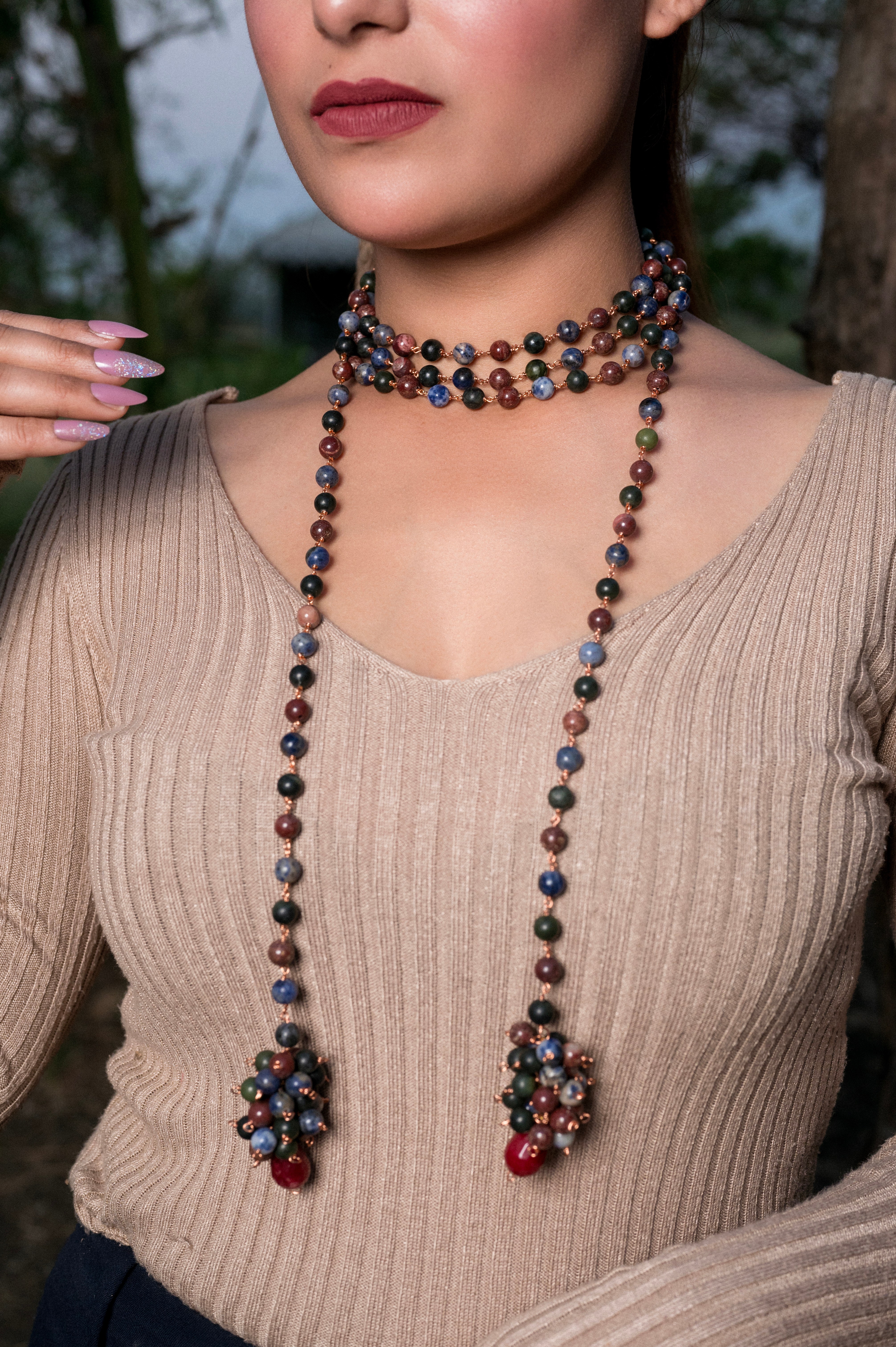 Long Bead Single String Necklace