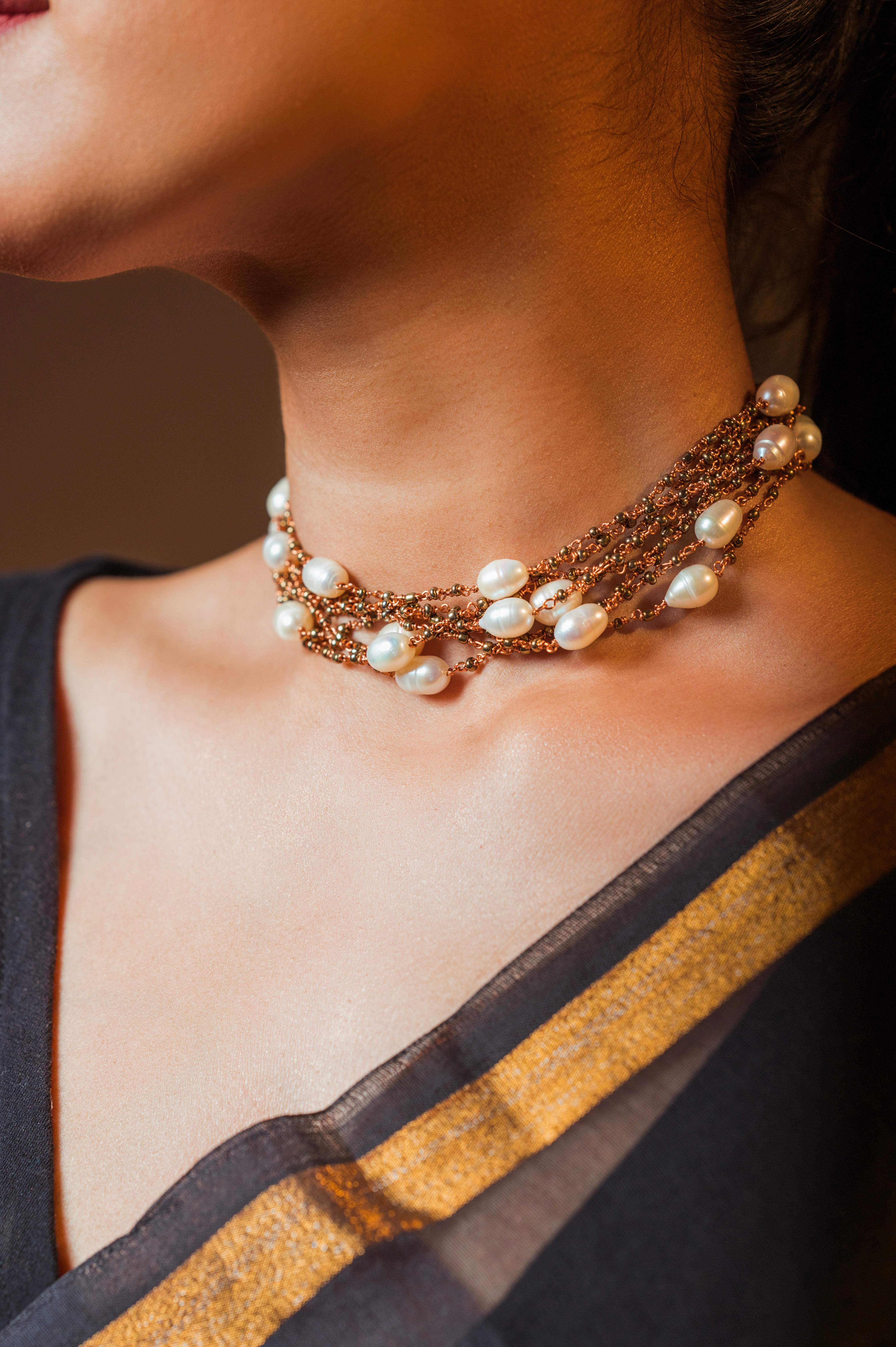 Pearl Golden Glass Mixed Choker