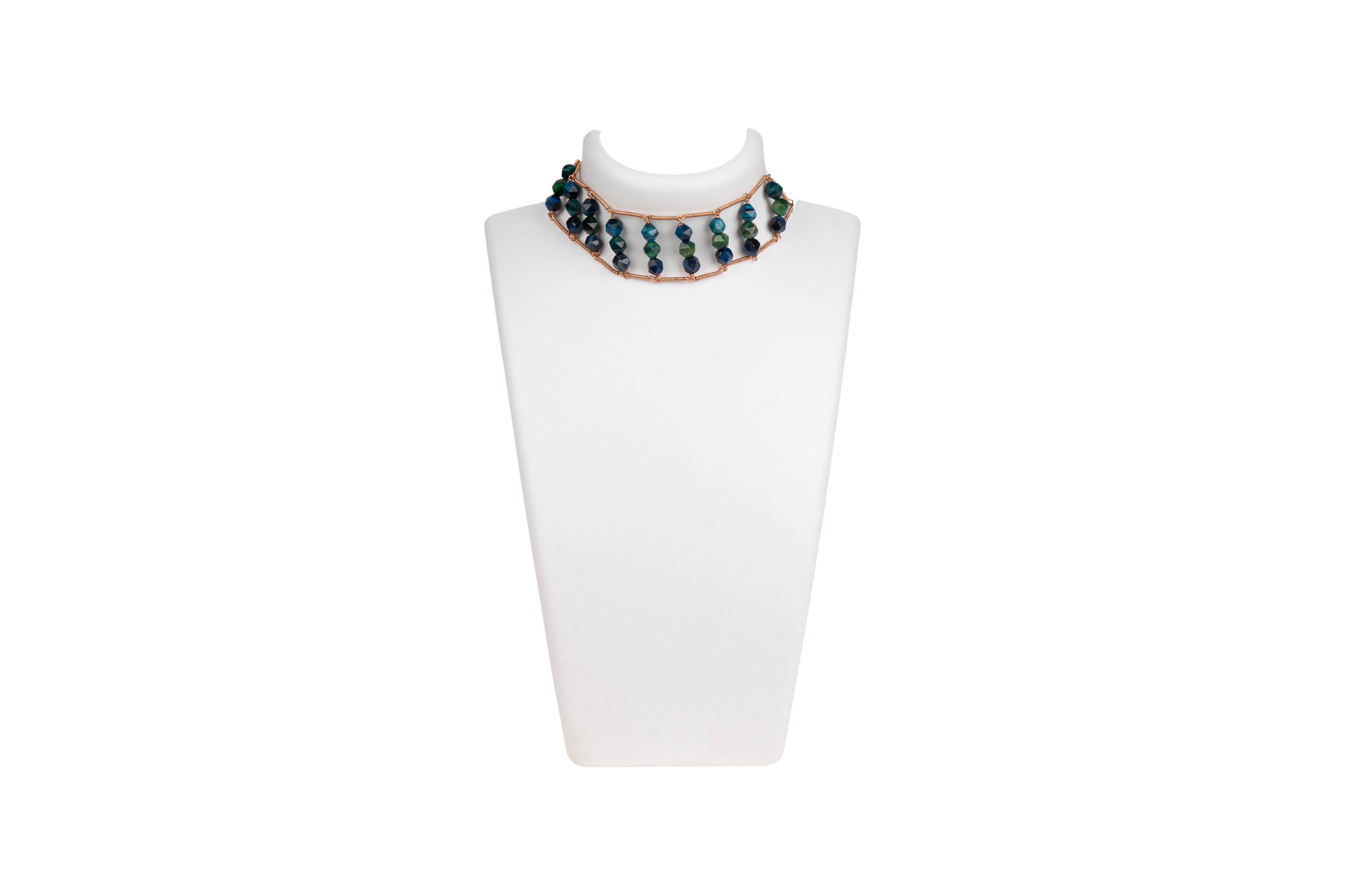 Blue Green Tiger Eye Ladder choker