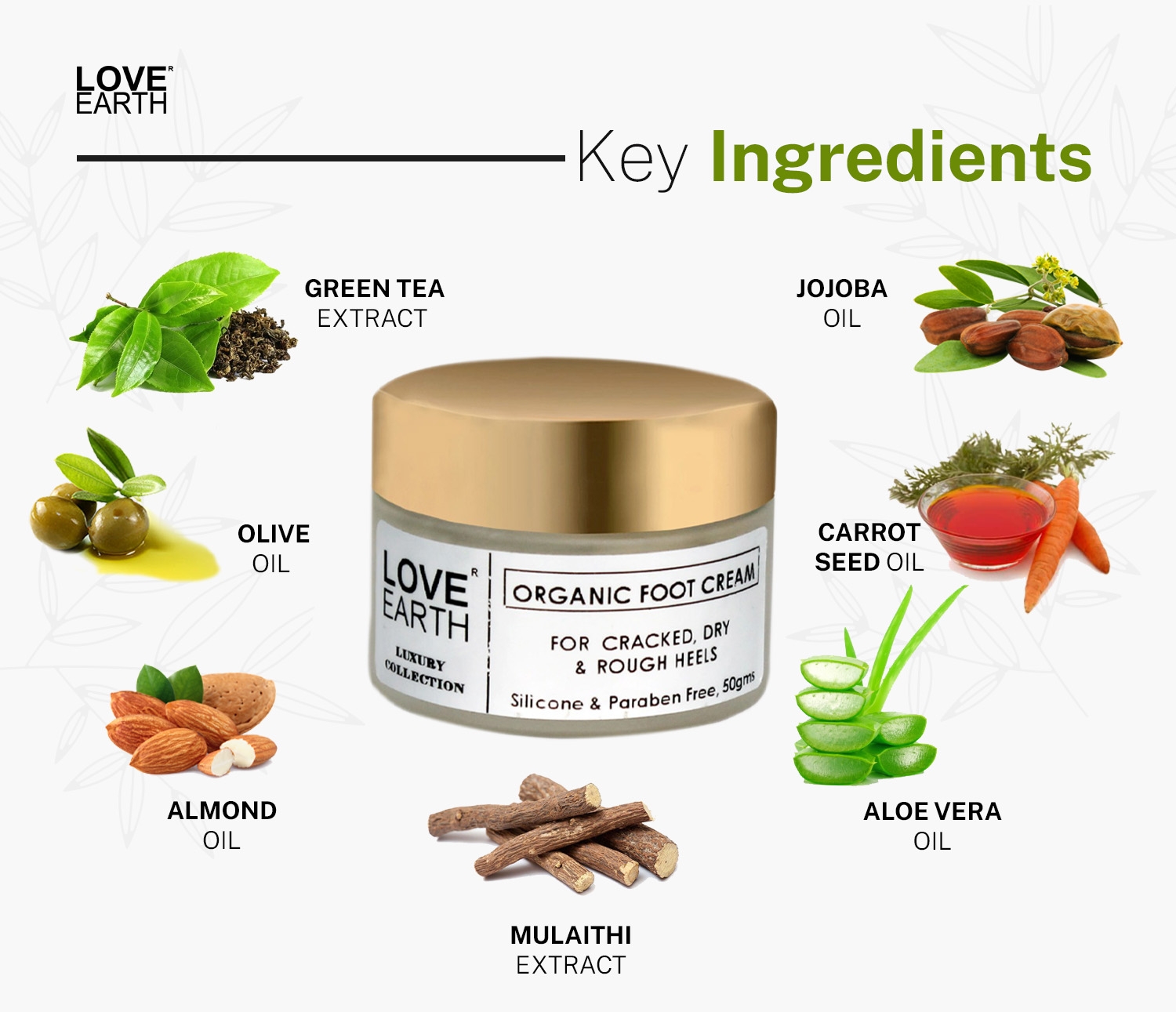 LOVE EARTH | Love Earth Organic Foot Cream With Green Tea & Jojoba Oil(Simmondsia Chinensis) For Skin Hydration And Soft Skin 50gm 2