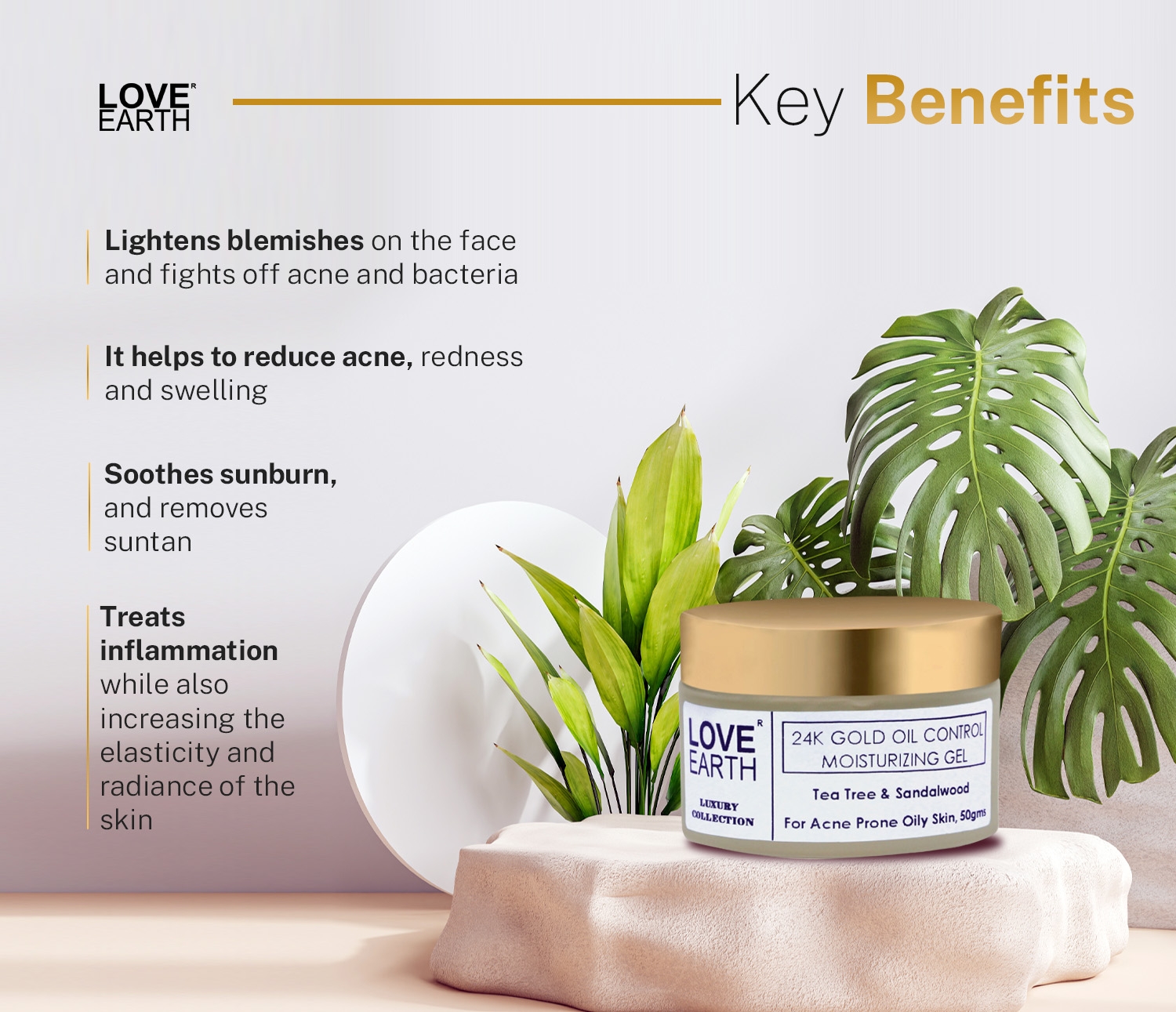 LOVE EARTH | Love Earth 24K Gold Oil Control Moisturizing Gel With Aloe Vera & Sandalwood Extract For Sensitive & Acne-Prone Skin Suitable For All Skin Types 50gm 3