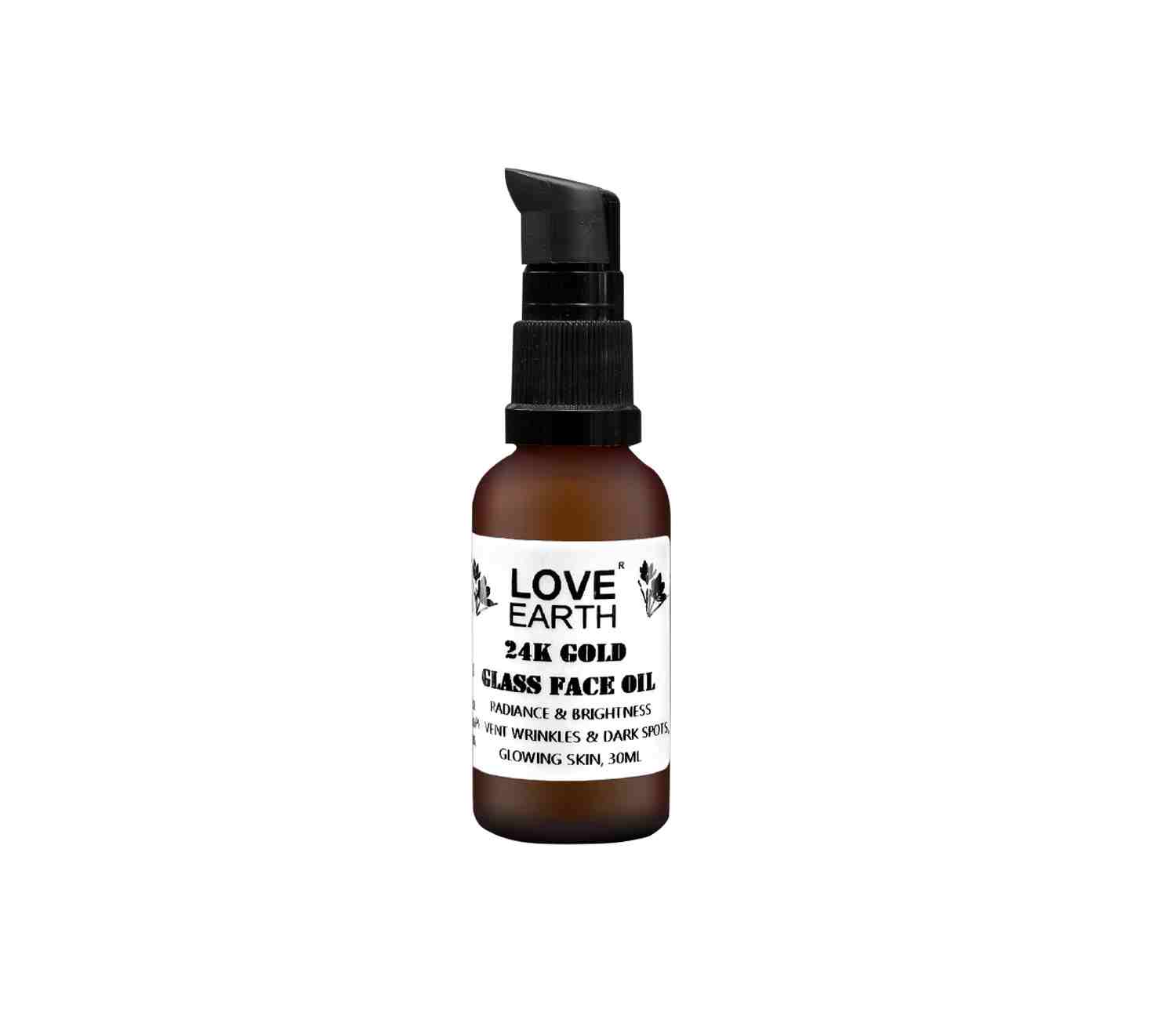 Love Earth 24K Gold Glass Face Oil For Skin Brightening, Pigmentation, Anti-Aging With Pure Essential Oils, Paraben & Chemical Free 30ml