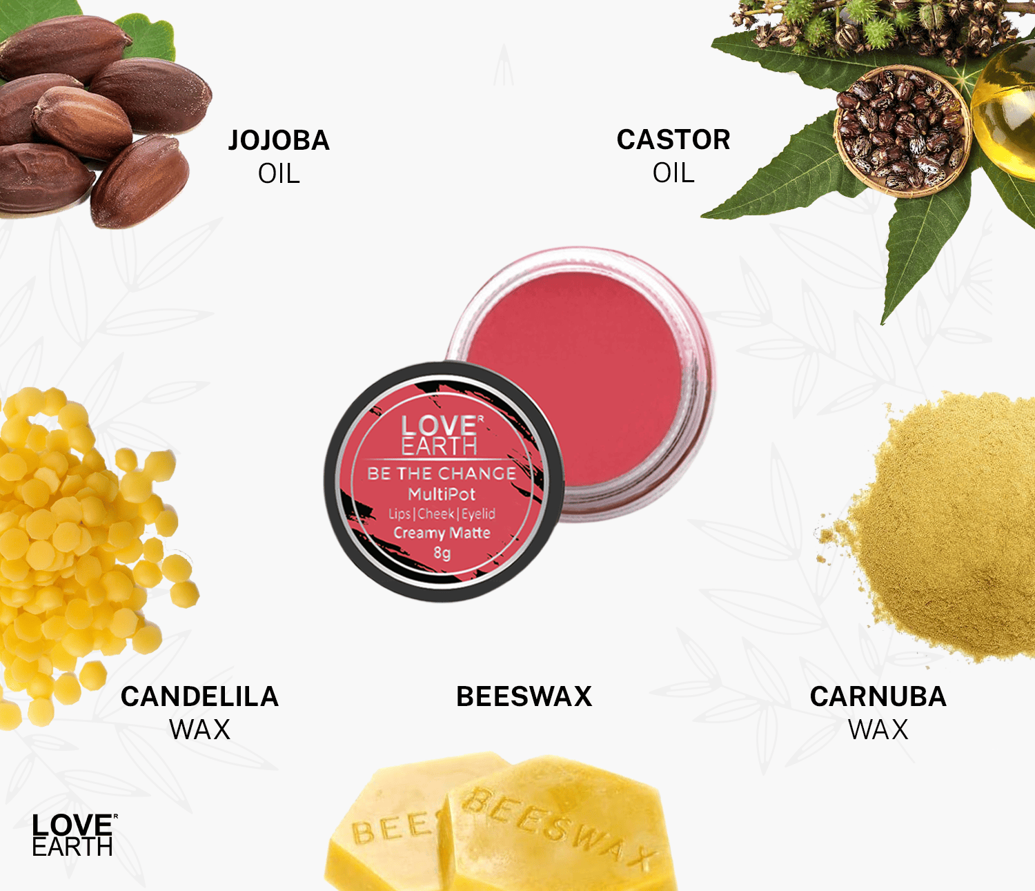 LOVE EARTH | Love Earth Lip Tint & Cheek Tint Multipot-Be The Change With Richness Of Jojoba Oil And Vitamin E For Lips, Eyelids & Cheeks, Matte Finish - Rose Pink 3