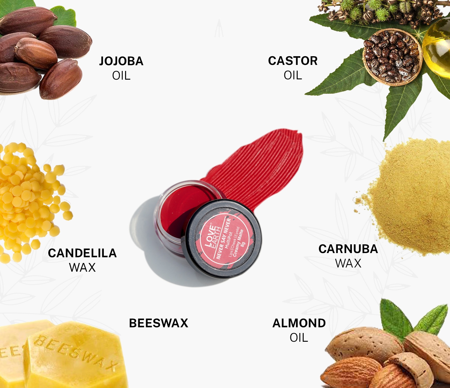 LOVE EARTH | Love Earth Lip Tint & Cheek Tint Multipot - Never Say Never With Richness Of Essential Oils & Vitamin E For Lips, Eyelids And Cheeks, Creamy Matte - Bright Red 3