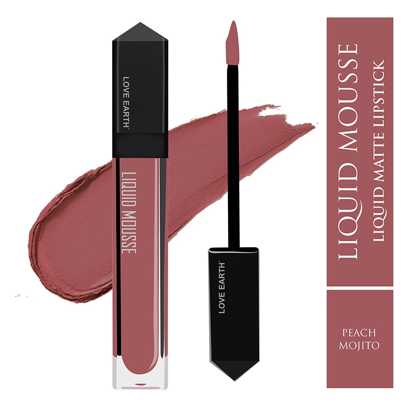 LOVE EARTH | Love Earth Liquid Mousse Lipstick - Peach Mojito Matte Finish | Lightweight, Non-Sticky, Non-Drying,Transferproof, Waterproof | Lasts Up to 12 hours with Vitamin E and Jojoba Oil - 6ml 1