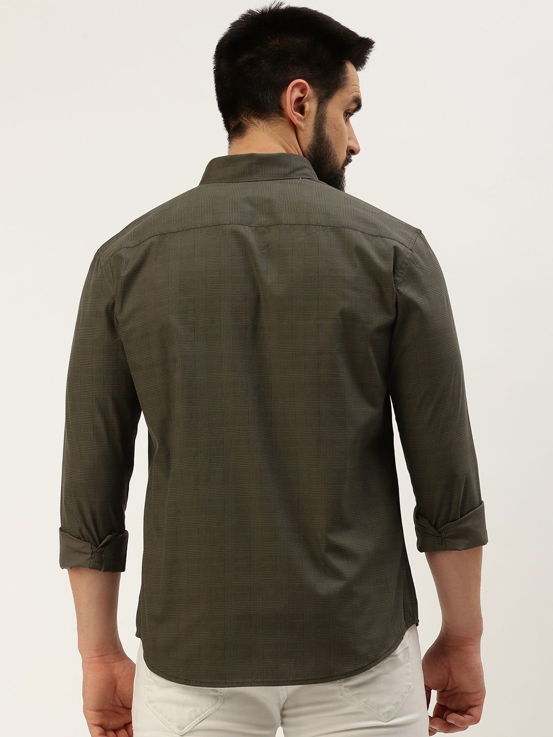 Showoff | SHOWOFF Men's Spread Collar Checked Grey Regular Fit Shirt 3