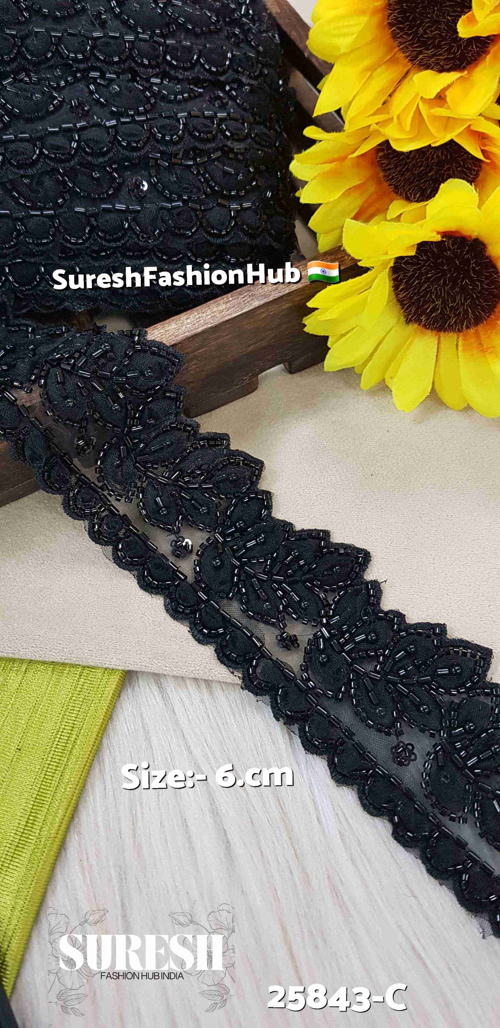 Black Pearl Elegance Floral Organza Lace