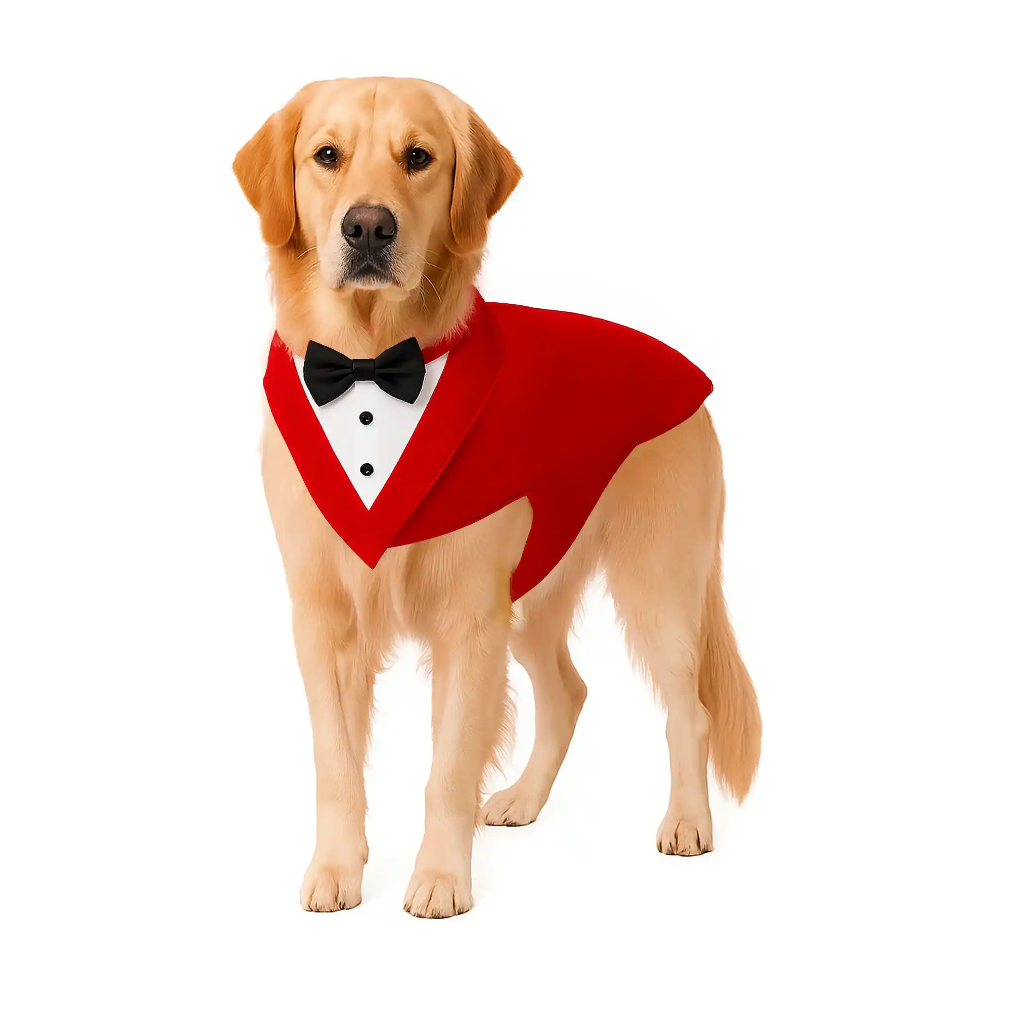 PawsIndia Red & White Tuxedo Suit, Red Carpet Ready