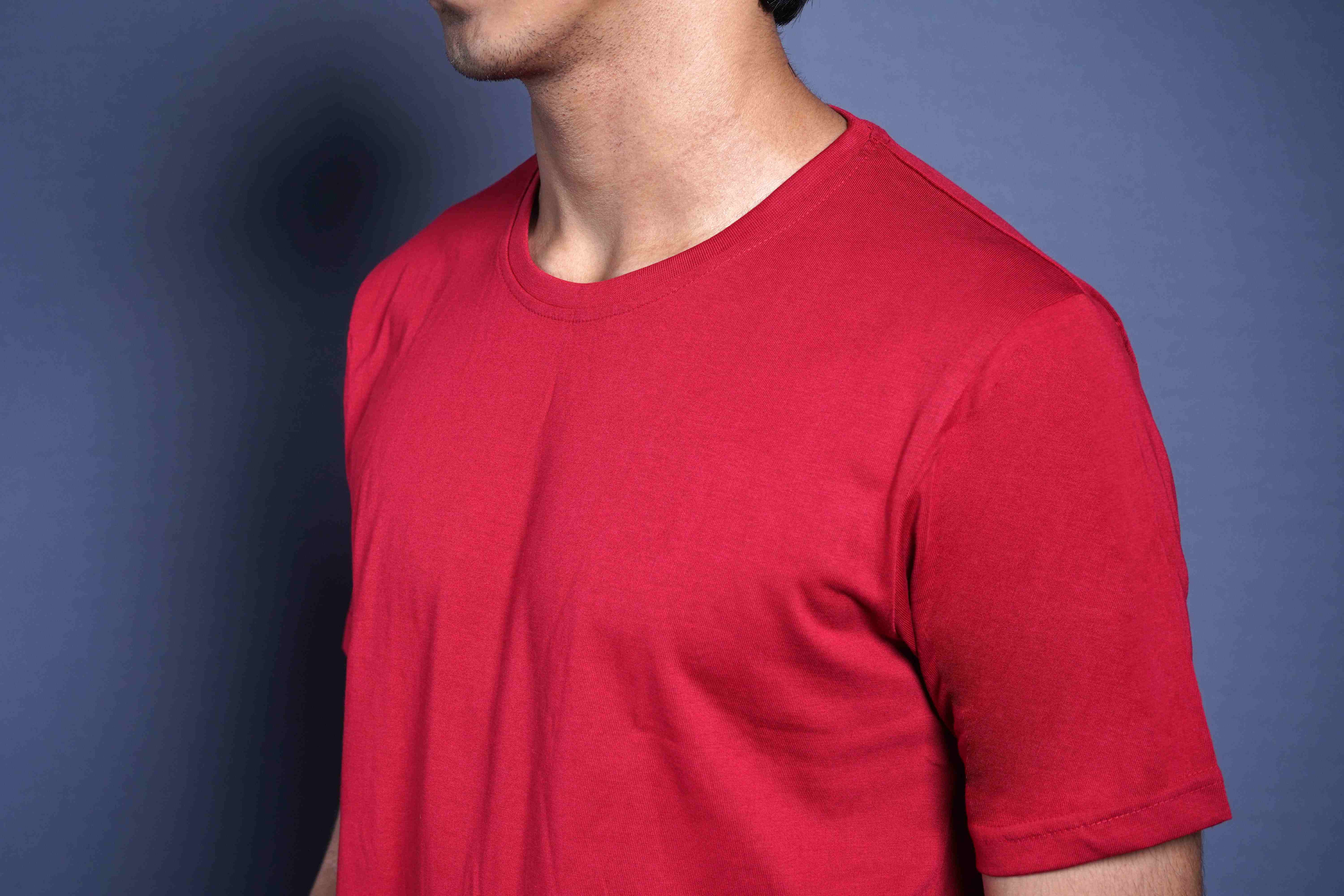 One Denim Classic Red Round Neck Cotton T-Shirt