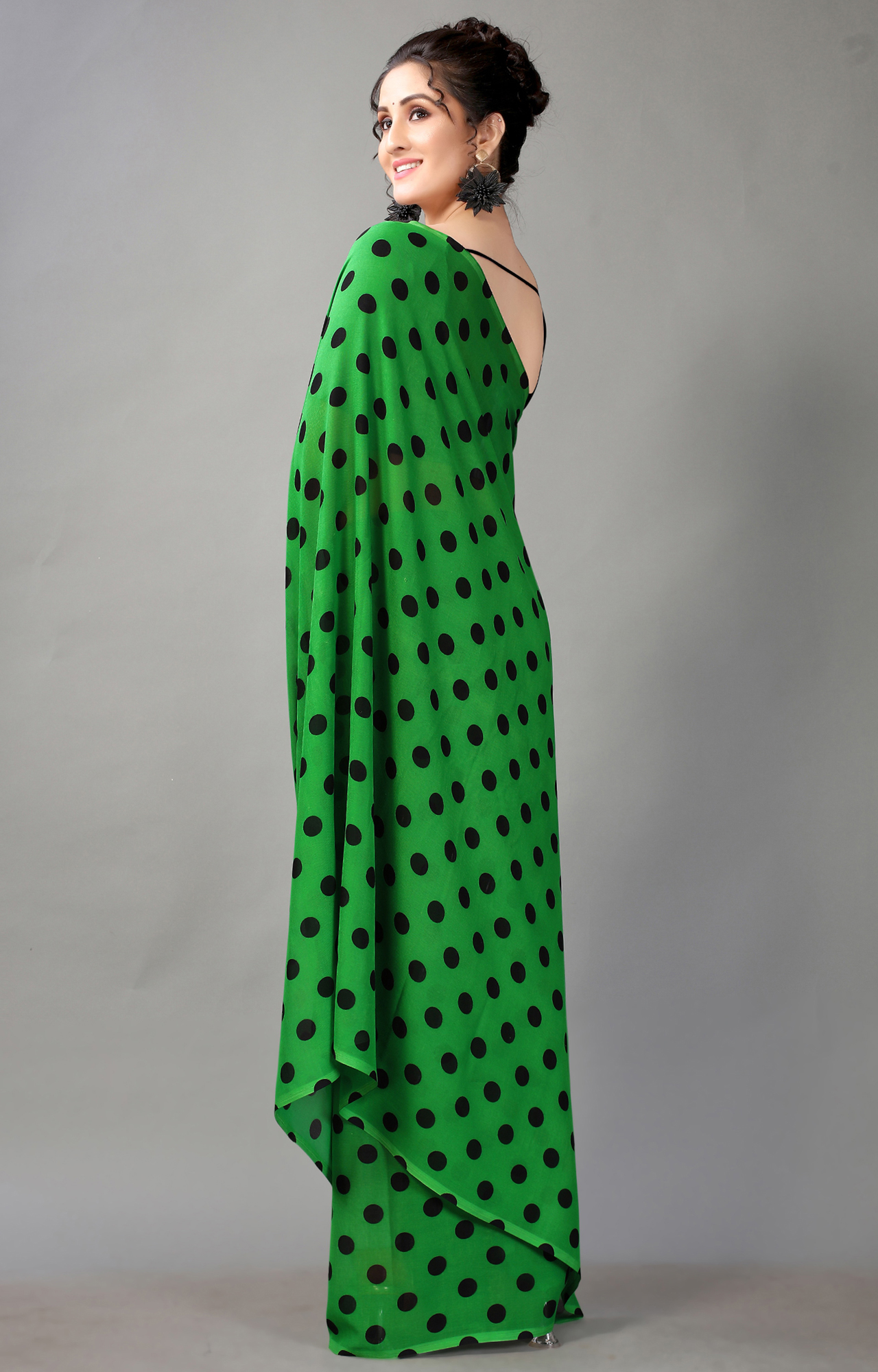 Women's Green Poly Georgette Polka Dot/Geometric Print Saree-HAL23RYN00043GRN