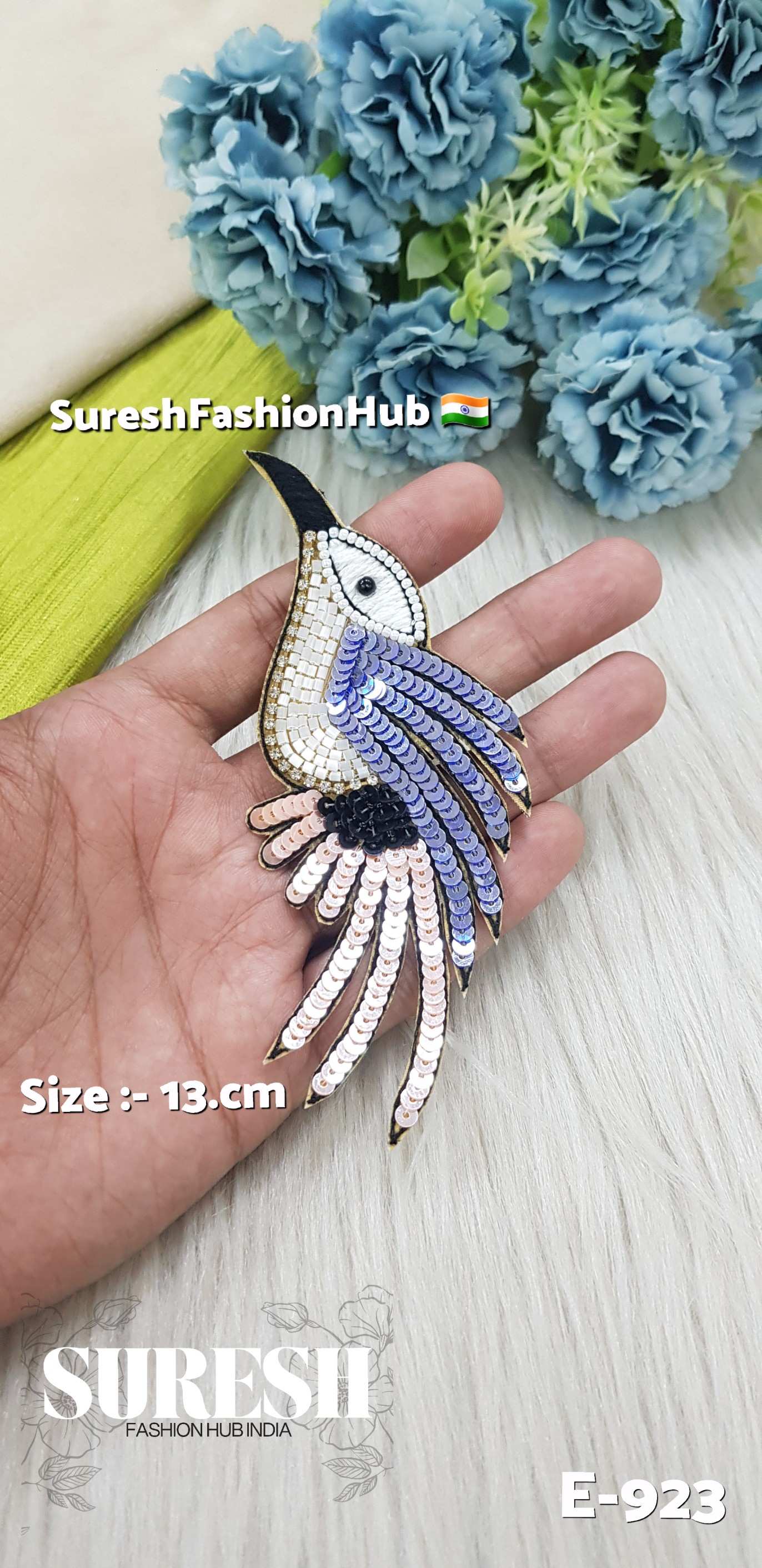 E-923 Blue Left Side Humming Bird Patch