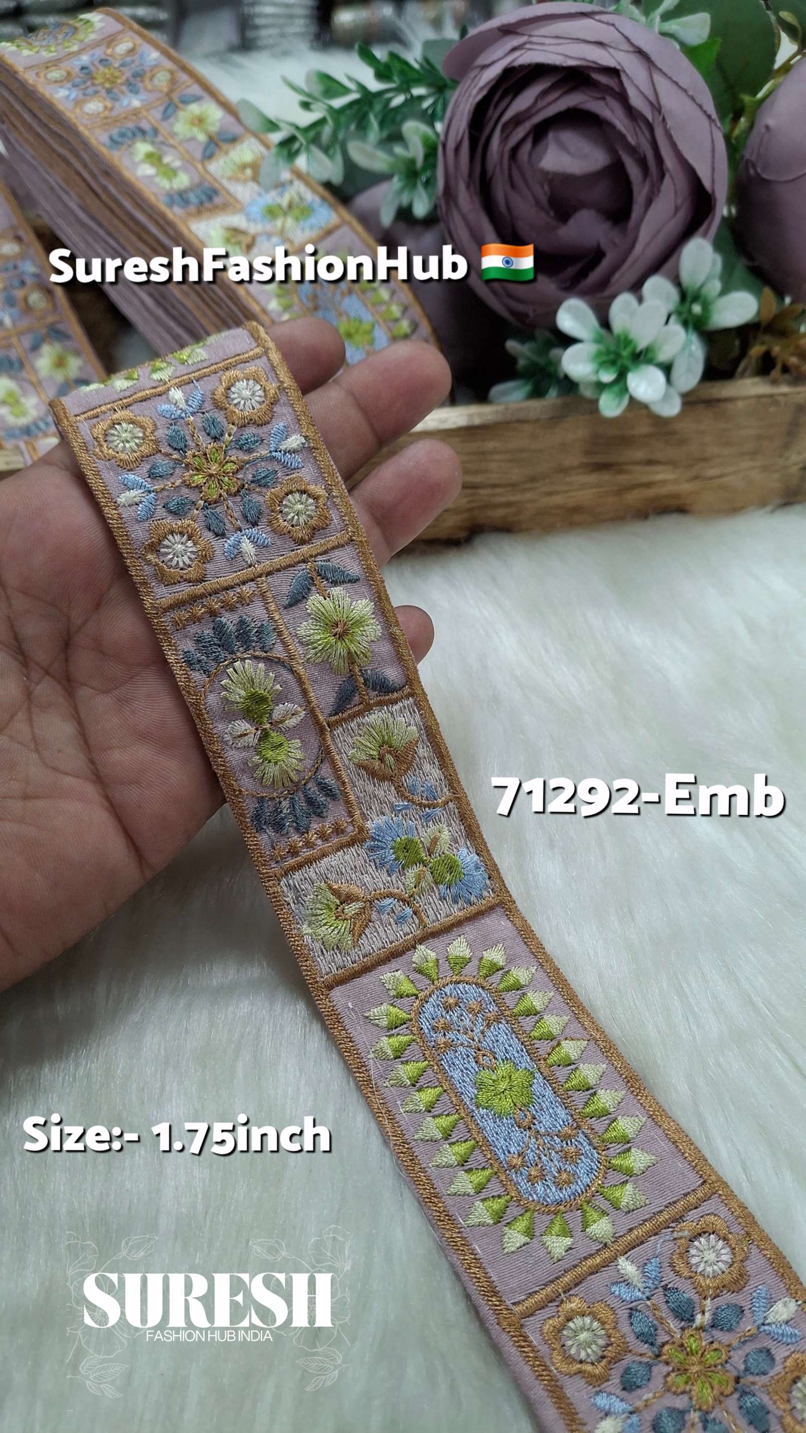 Mauve Patchwork Tile Embroidery Border – 71292-EMB