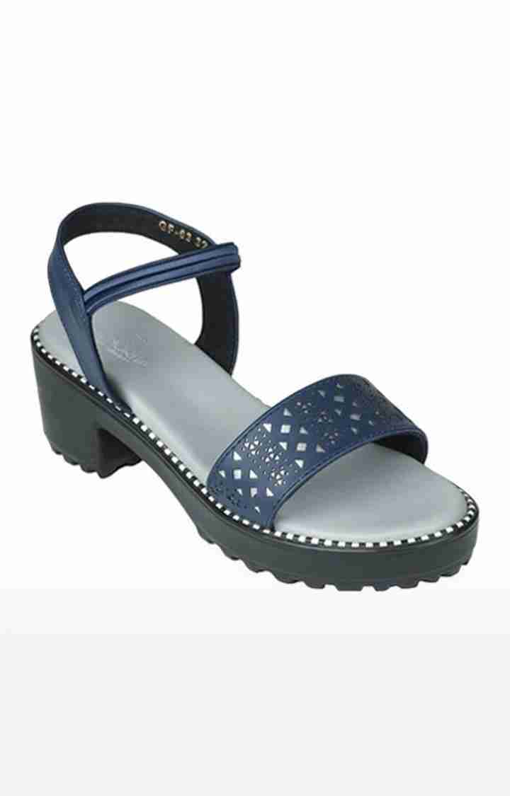 Women's Blue Slip On Open Toe Block Heels