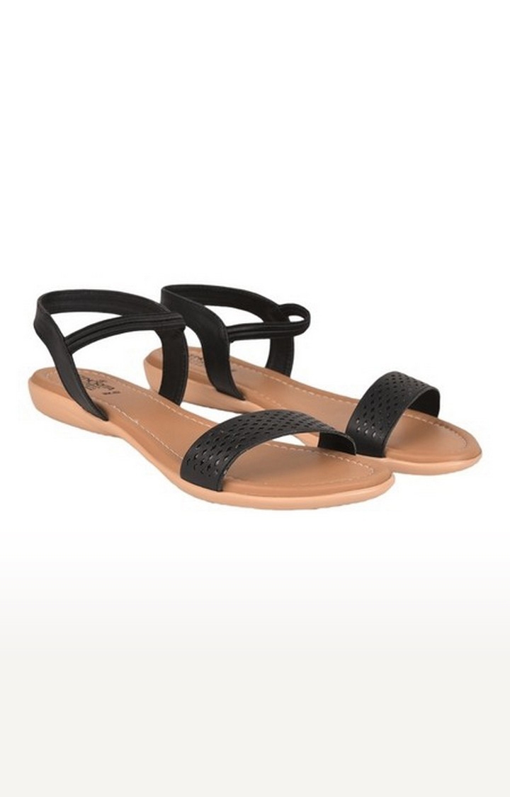 Women's Black Slip On Open Toe Sandals