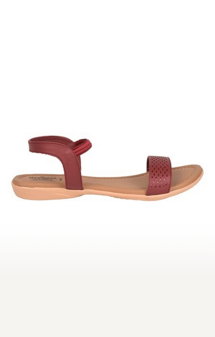 Women's Red Slip On Open Toe Sandals
