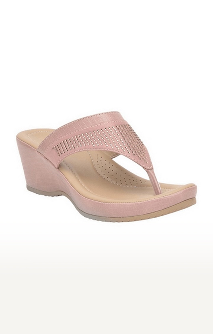 Women's Pink Slip on Round Toe Wedges