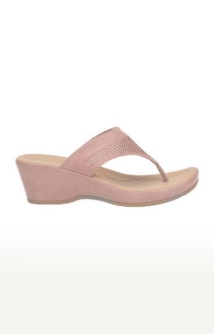 Women's Pink Slip on Round Toe Wedges