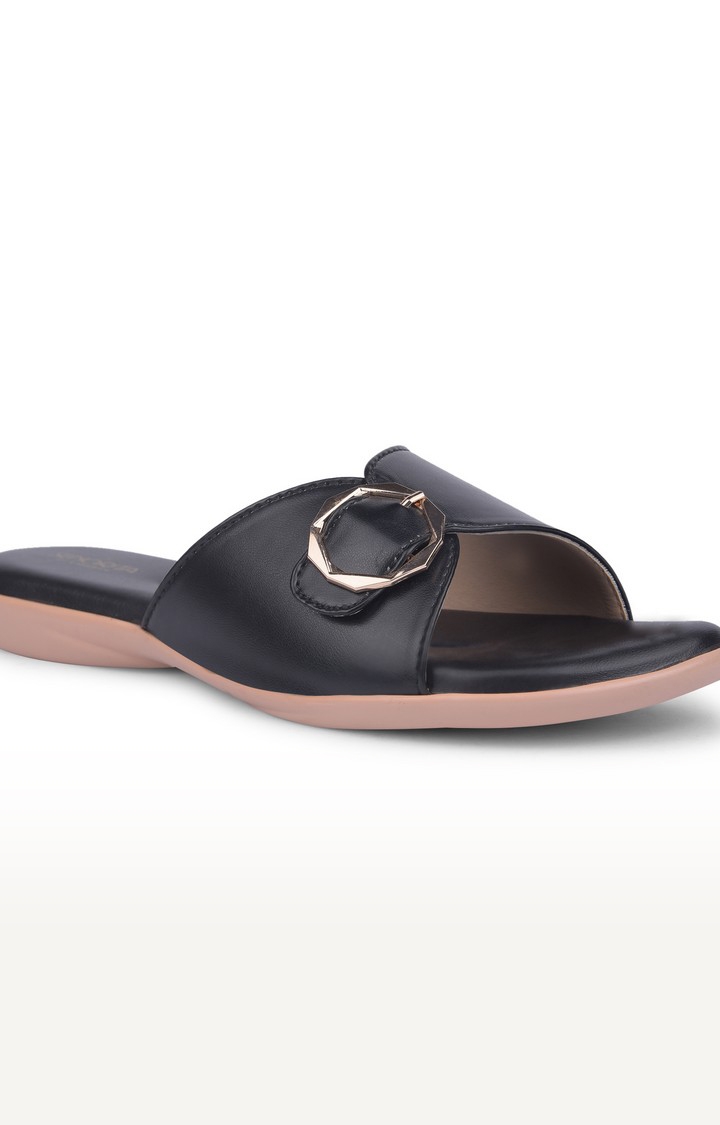 Women's Black Slip On Open Toe Flat Slip-on