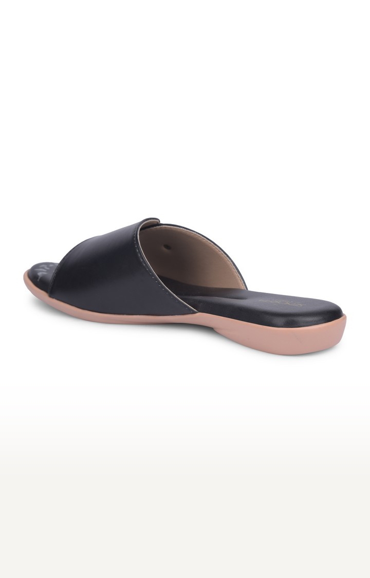 Women's Black Slip On Open Toe Flat Slip-on
