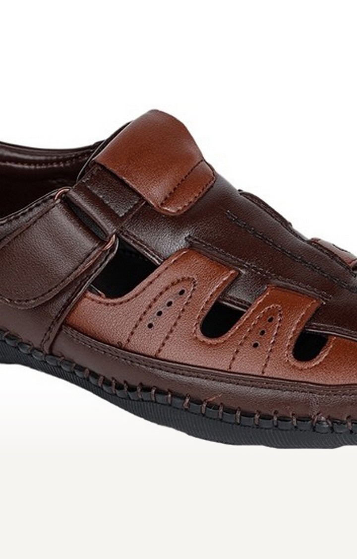 Men's Brown Velcro Closed Toe Sandals