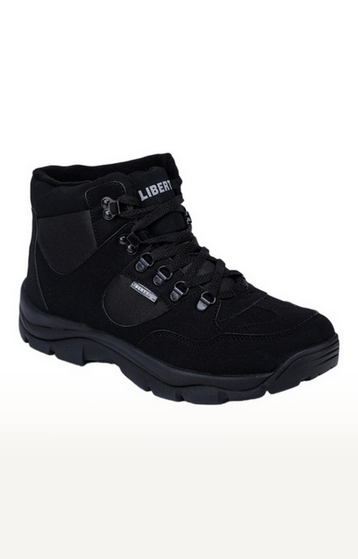 Men's Black Lace-Up Round Toe Hiking Shoes
