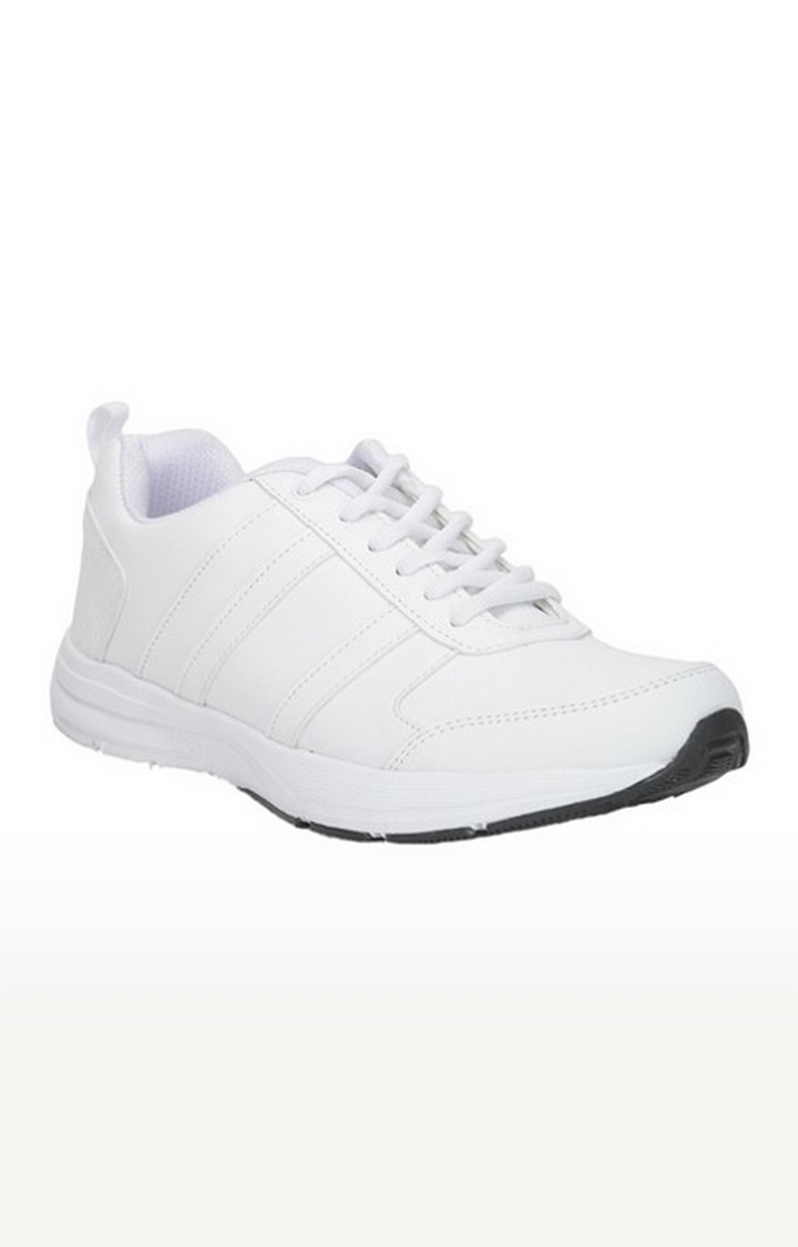 Men's White Lace-Up Round Toe Running Shoes