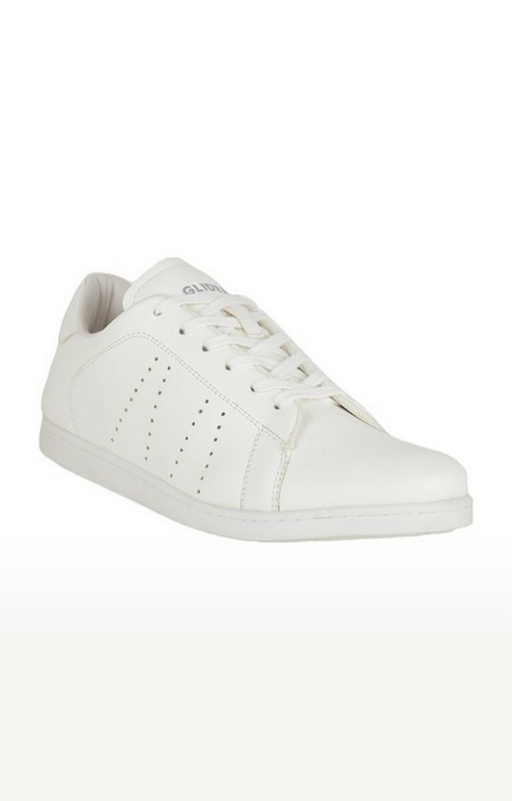 Men's White Lace-Up Round Toe Sneakers
