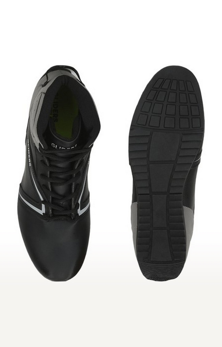 Men's Black Lace-Up Round Toe Sneakers