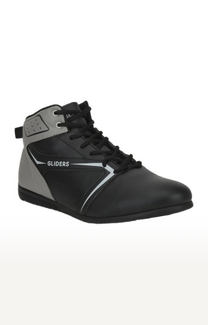 Men's Black Lace-Up Round Toe Sneakers