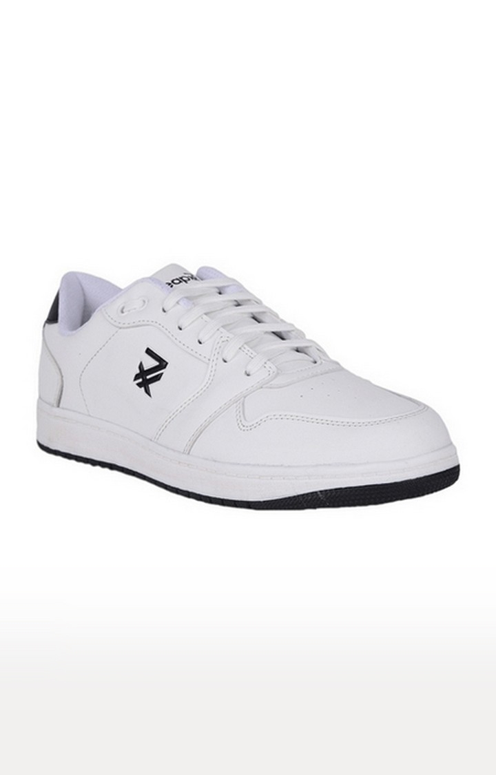 Men's White Lace up Round Toe Sneakers