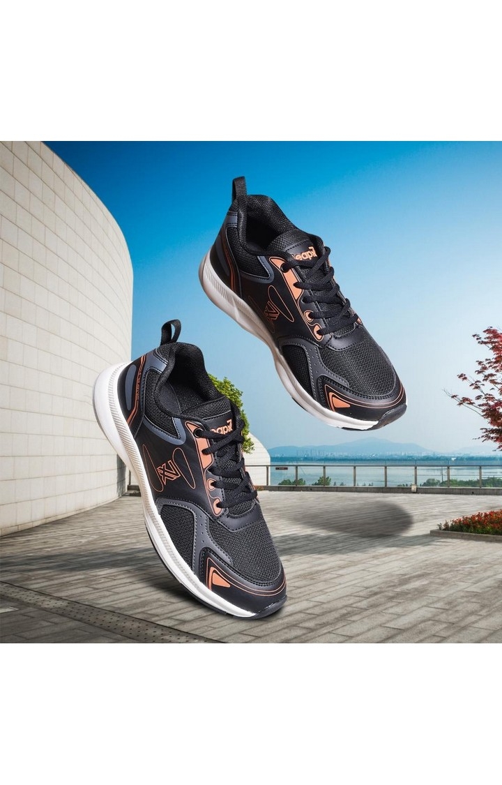 Unisex Black Lace-Up  Running Shoes
