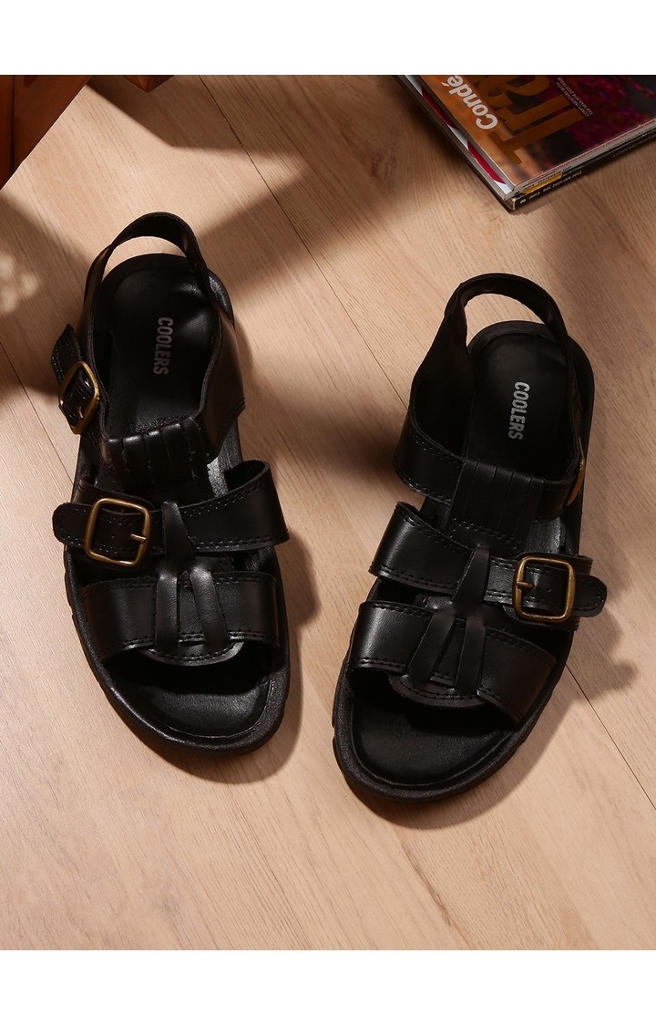 Men's Black Slip on Open Toe Sandals
