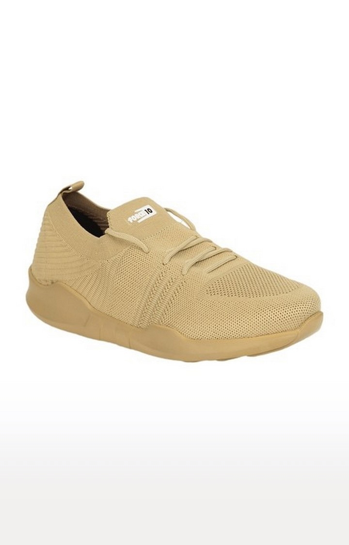 Women's Beige Lace-Up Round Toe Running Shoes