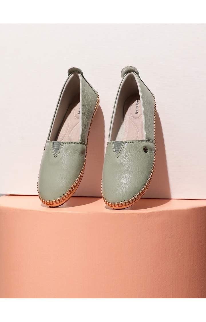 Women's Green Slip on Round Toe Ballerinas