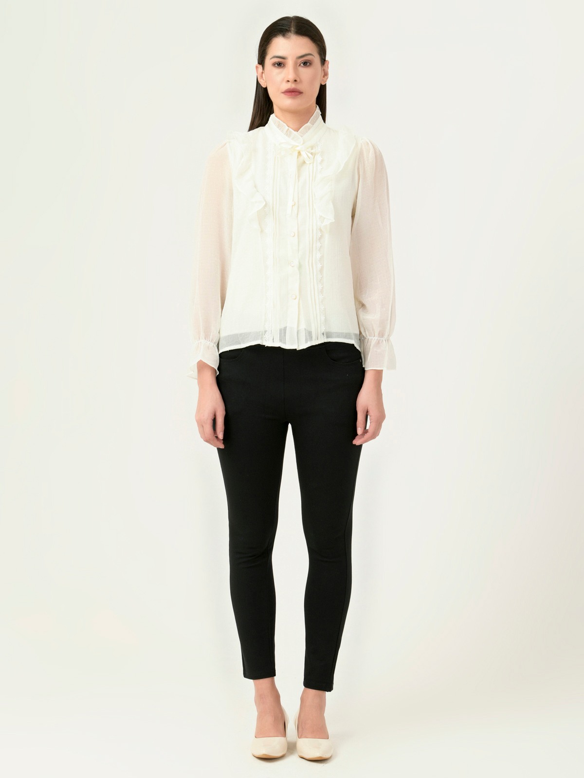Albion Women Smart Premium Cream Blouson Top