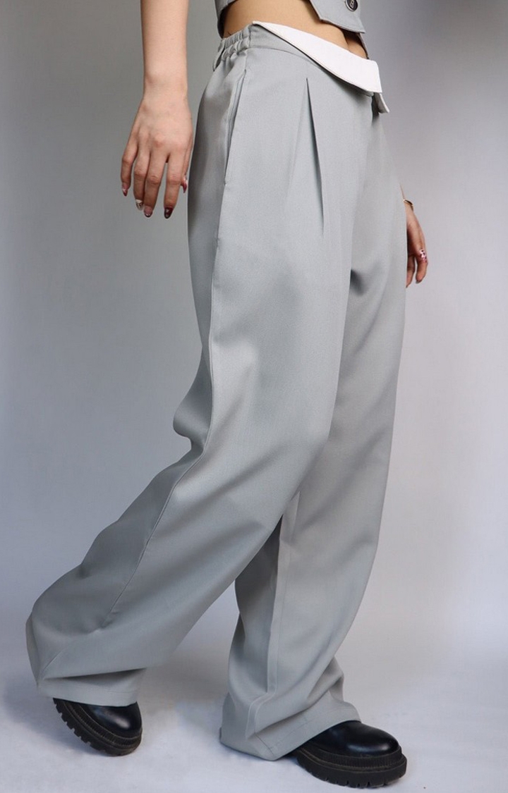 Beeglee | Women's Grey Solid Trousers