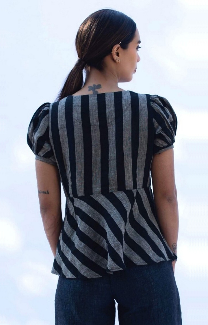 Women's Black Linen Striped Tunics