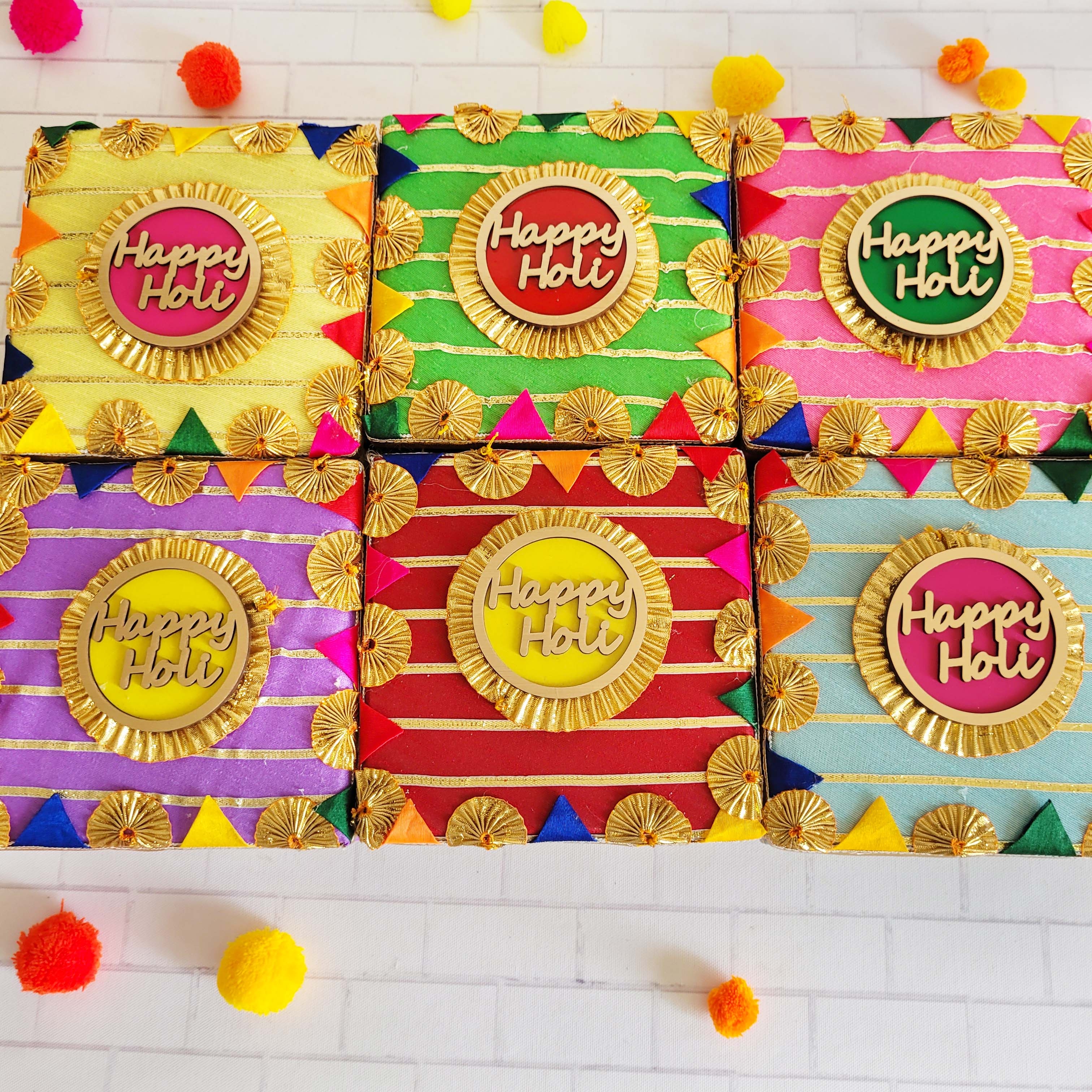 Colorful Holi Square Cardboard Boxes