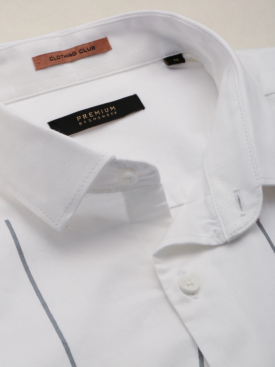 Showoff | SHOWOFF Men's Spread Collar Long Sleeves Printed White Shirt 5