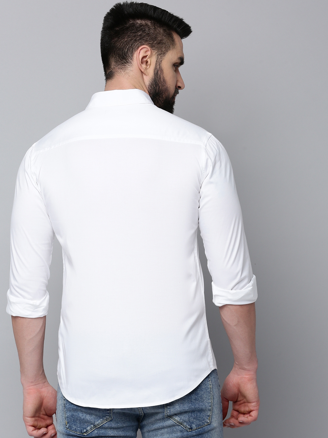 Showoff | SHOWOFF Men's Spread Collar Long Sleeves Printed White Shirt 3