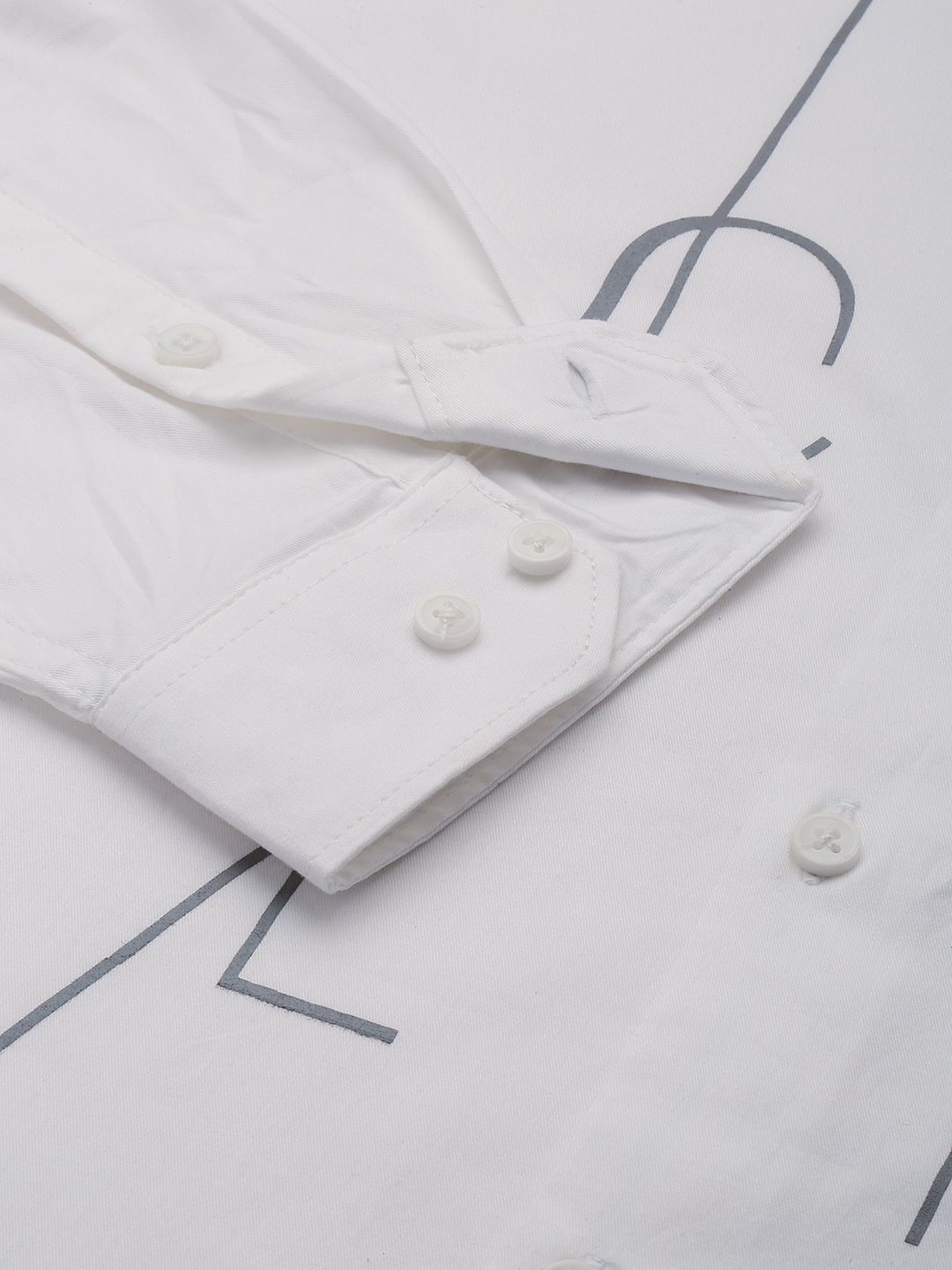 Showoff | SHOWOFF Men's Spread Collar Long Sleeves Printed White Shirt 6