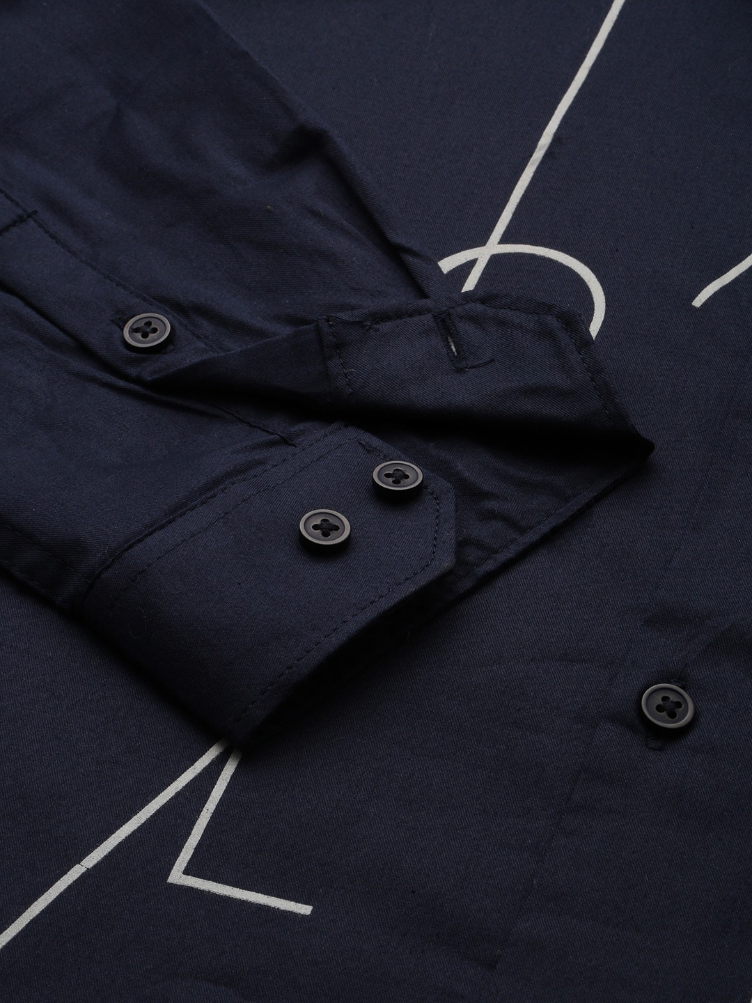 SHOWOFF Men's Spread Collar Long Sleeves Printed Navy Blue Shirt