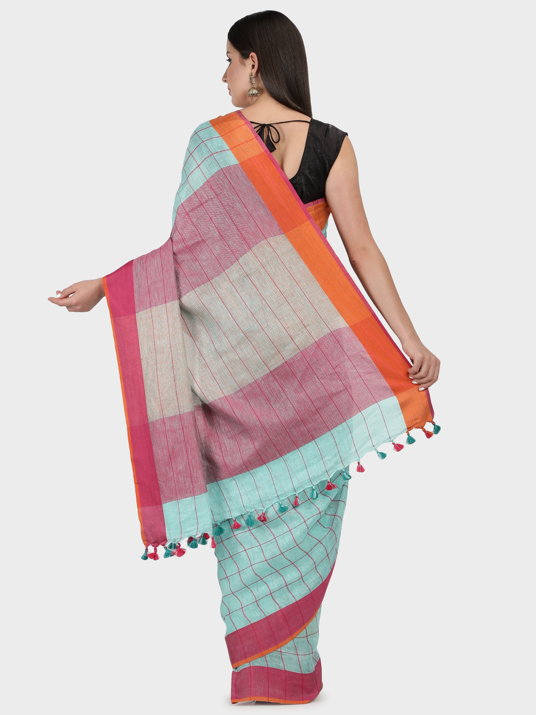 Loophoop | Checkered Linen Saree with blouse 3