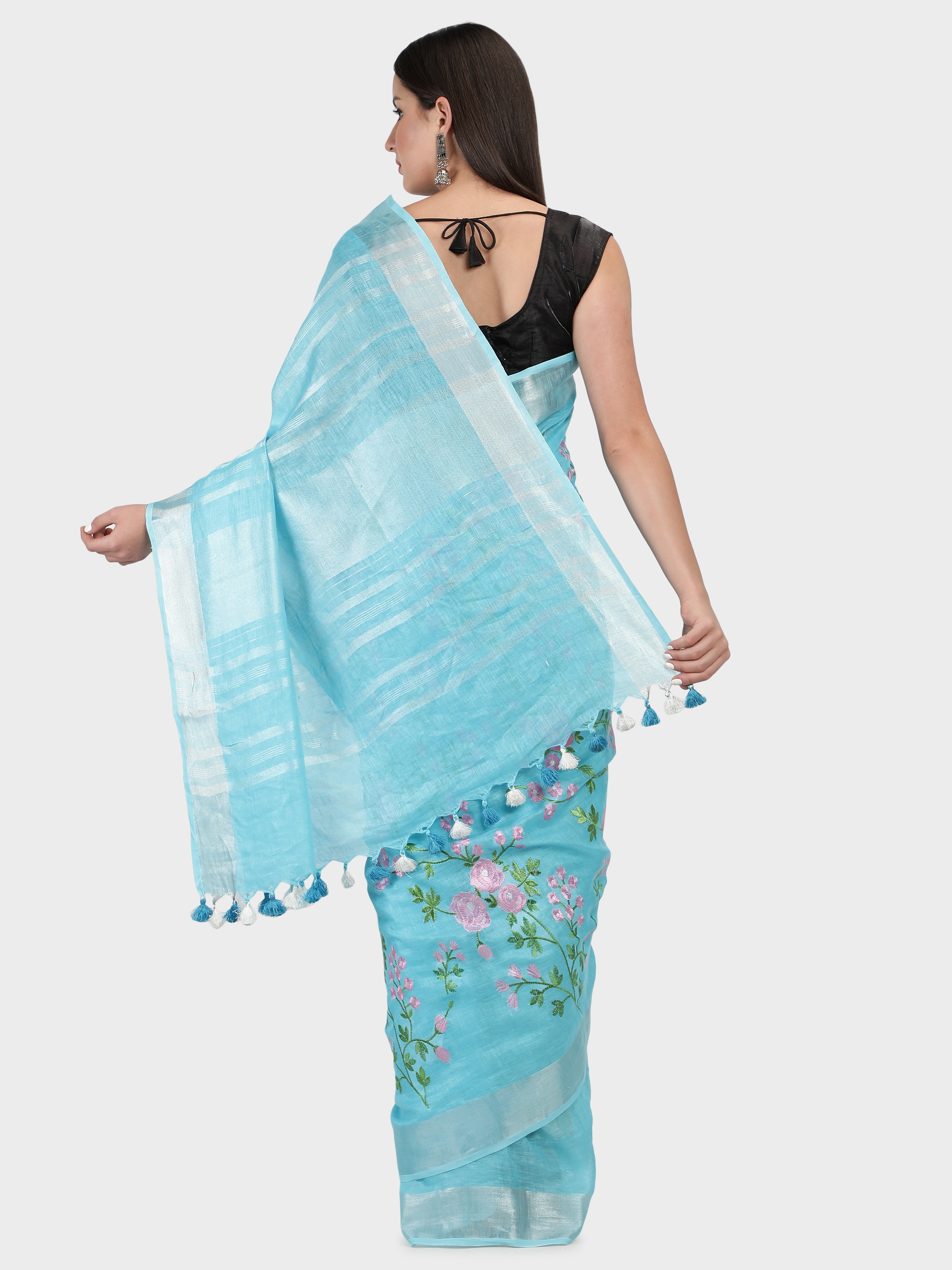 Loophoop | Digital EmbroideryLinen Saree with Blouse  3