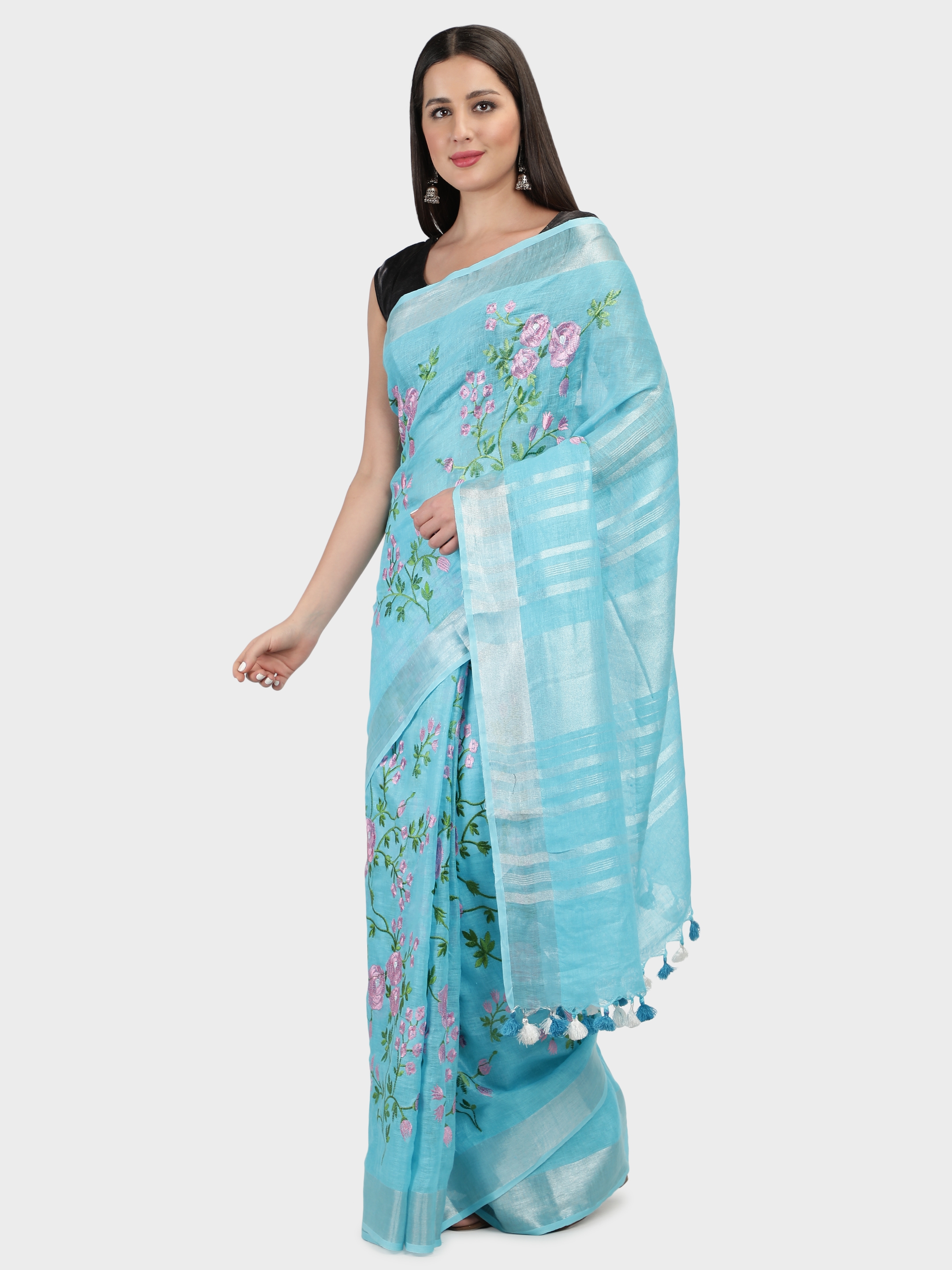 Loophoop | Digital EmbroideryLinen Saree with Blouse  1